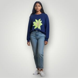 Milly Minis Girls 14 Embellished Intarsia Pullover Sweater Cobalt Blue Neon Sequ